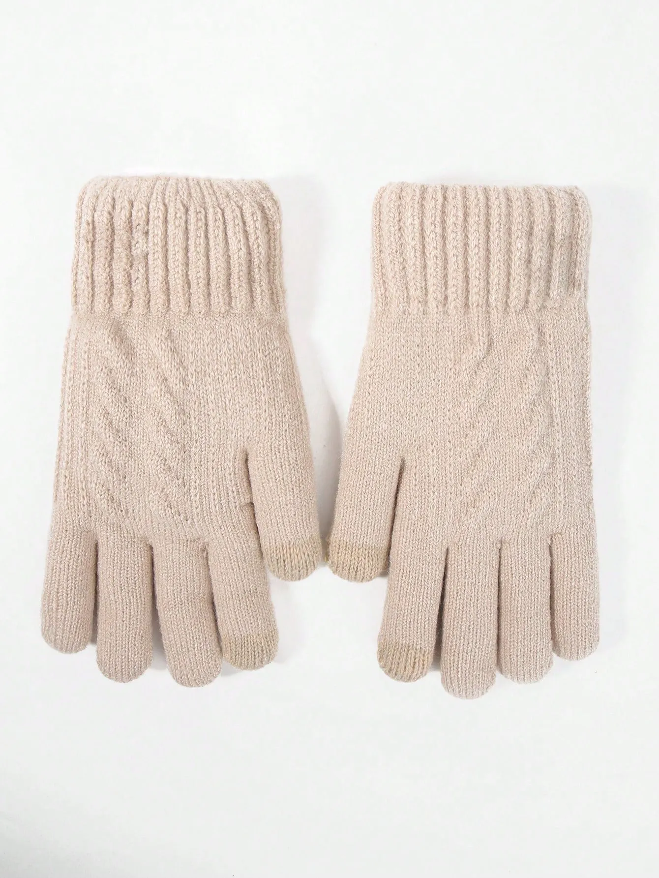 1 Pair Warm Gloves & 1 Pair Knitted Fleece Lined Gloves - Beige- FD ⚡
