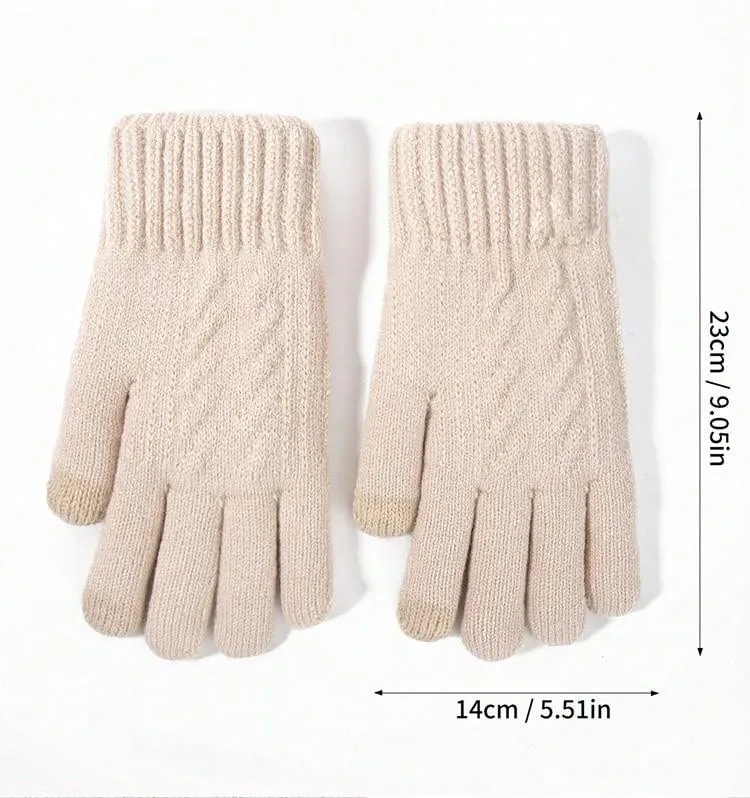 1 Pair Warm Gloves & 1 Pair Knitted Fleece Lined Gloves - Beige- FD ⚡
