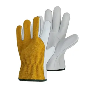 (12 pair pack) Select Top Grain and Suede Hybrid Unlined Cowhide Leather Work Gloves