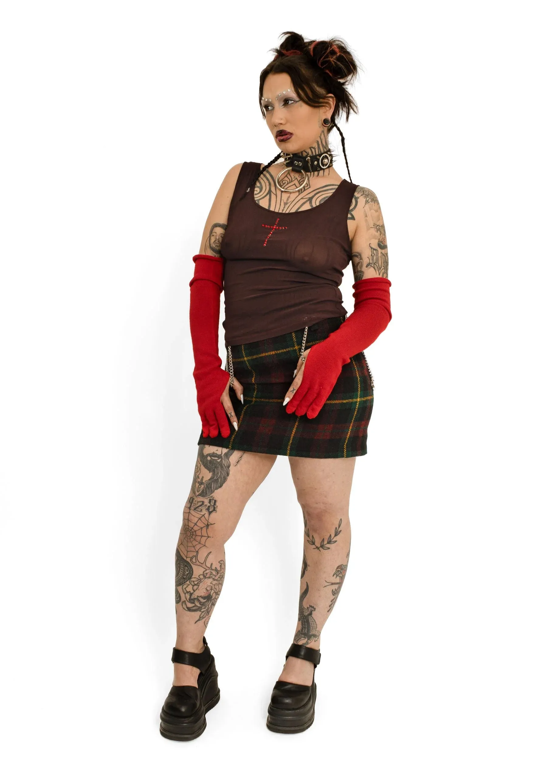 3 finger knit gloves- red