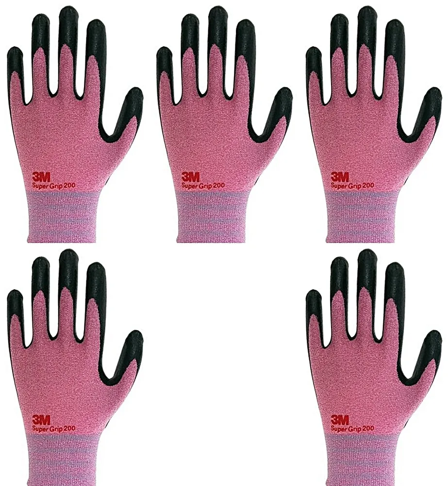 3M Nitrile Work Gloves for Woman - Pink, 5 Pairs Screen Touch, Foam Coated, Machine Washable, Lightweight