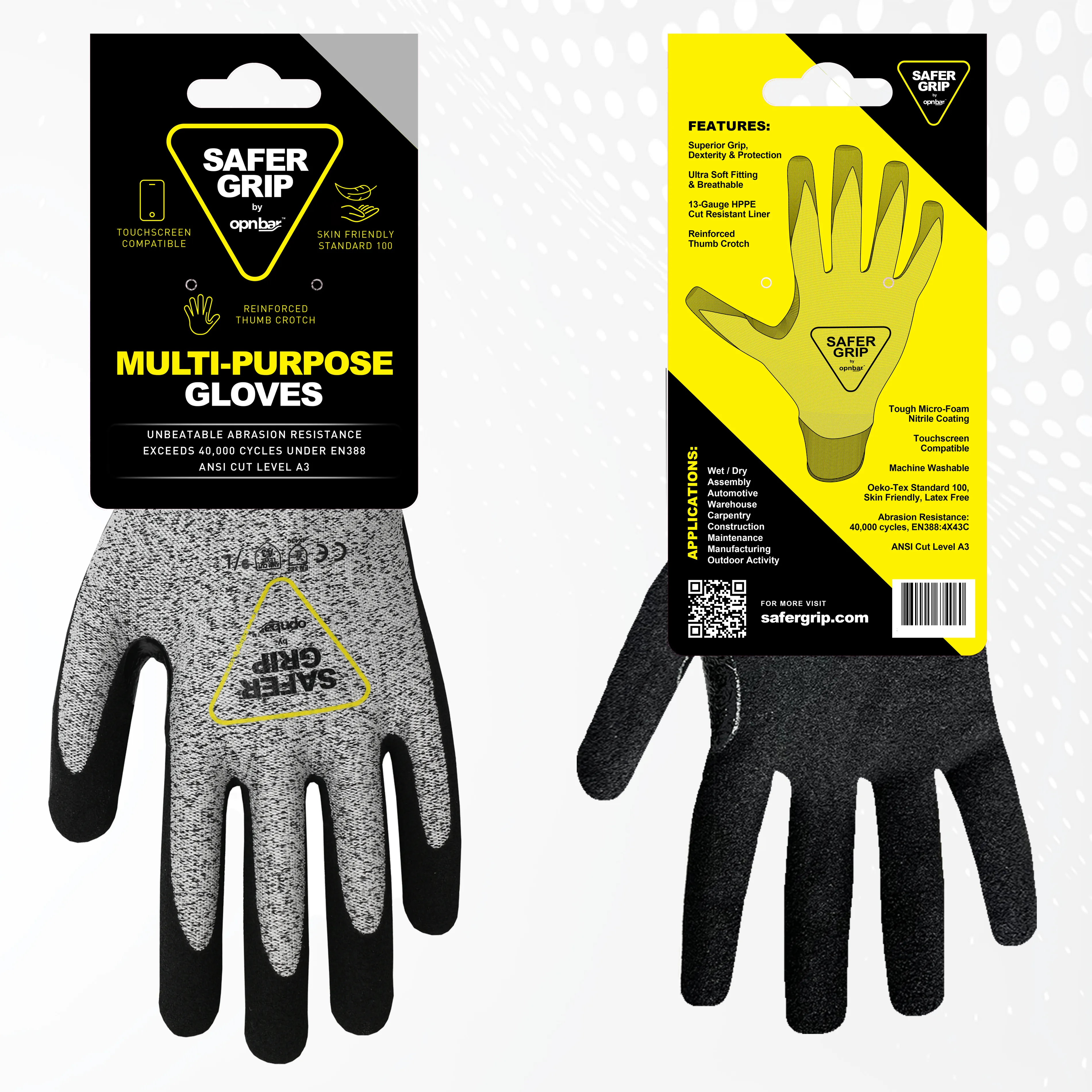 A3 Cut Resistant Sailing Gloves - Nitrile Coated Gloves with Touchscreen - Safer Grip by OPNBAR™ (2&12 Pack)