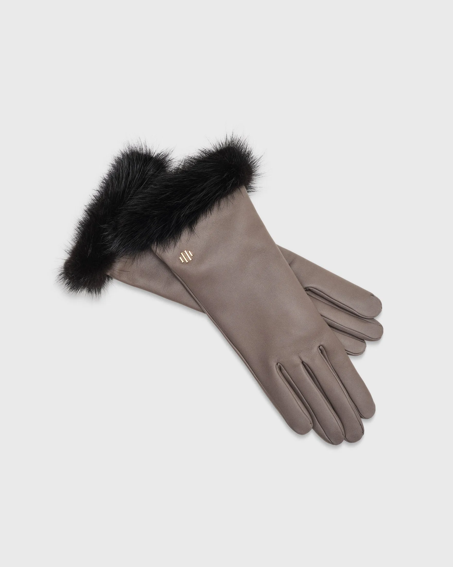 Adeline Grey Leather Gloves with Mink Fur