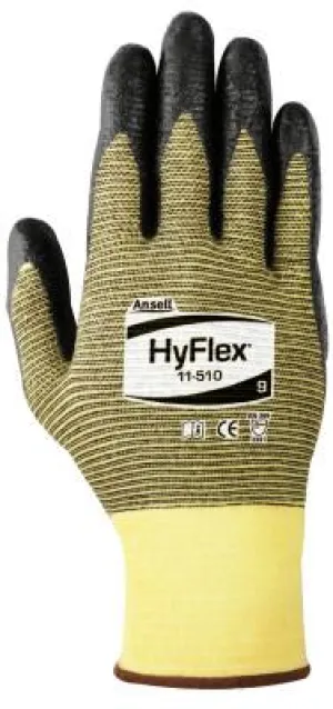 Ansell HyFlex Light Cut Protection Gloves, Size 8, Black, 11-510-8