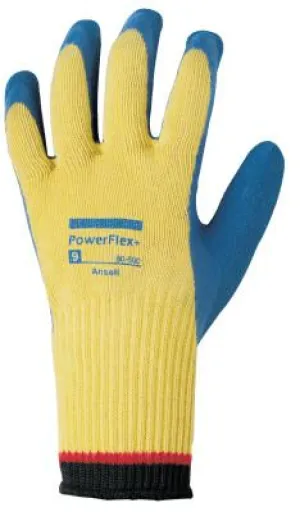 Ansell PowerFlex Plus Gloves, Size 7, Yellow/Blue, 80-600-7