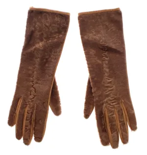 Beige Lambskin Fur Suede Wrist Gloves Silk