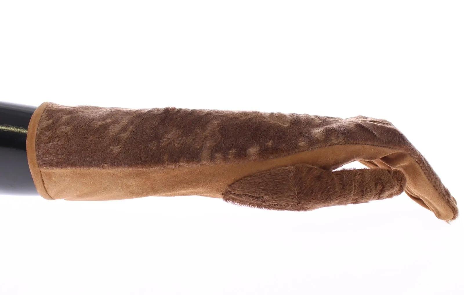 Beige Lambskin Fur Suede Wrist Gloves Silk