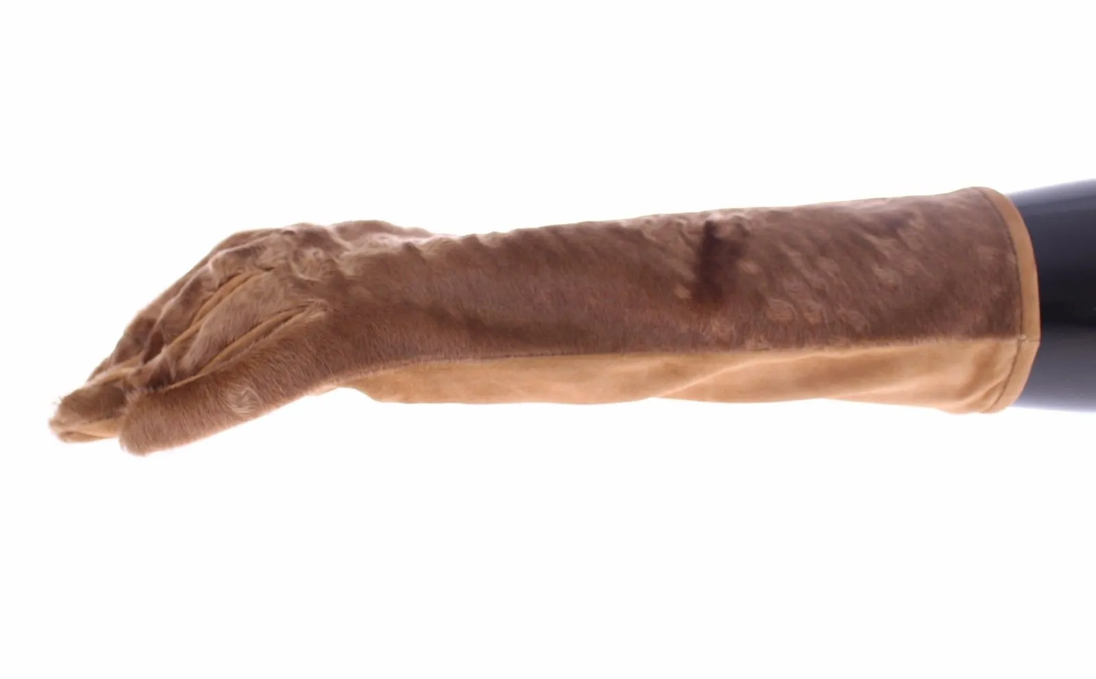 Beige Lambskin Fur Suede Wrist Gloves Silk