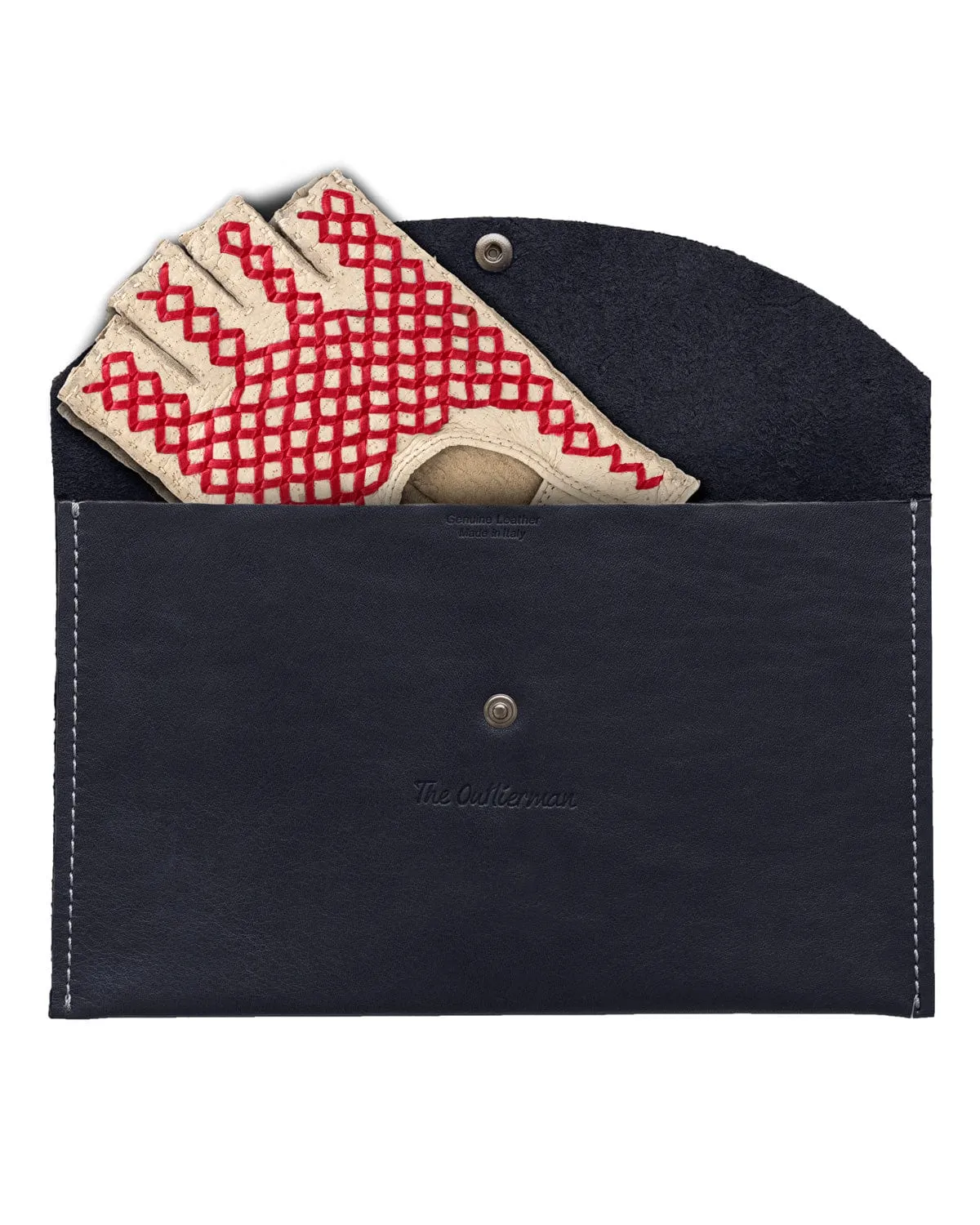 BESPOKE - Fingerless Peccary Leather Driving Gloves - Beige/Red