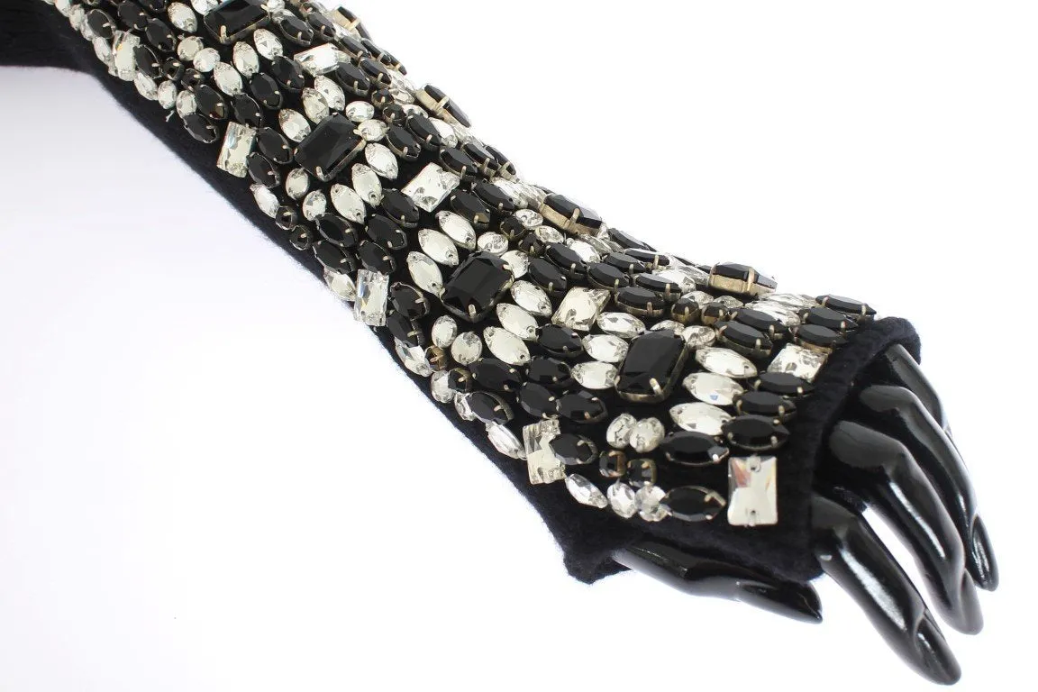 Black Cashmere Crystal Finger Less Gloves