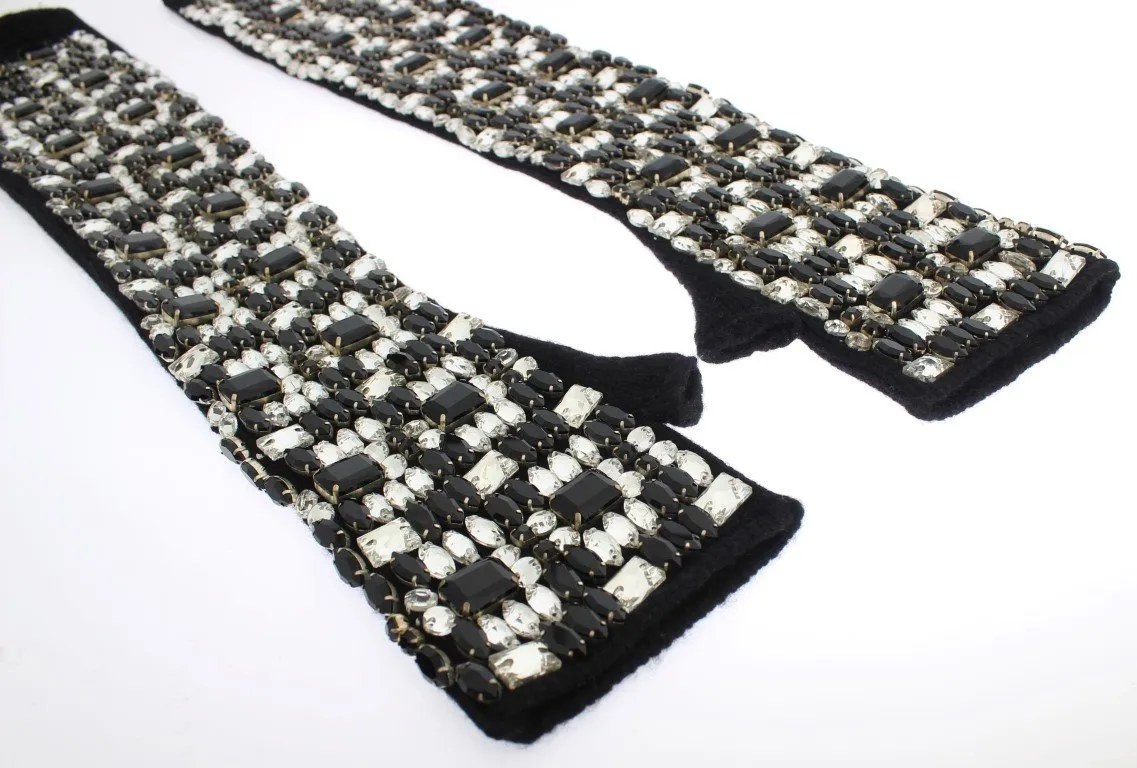 Black Cashmere Crystal Finger Less Gloves