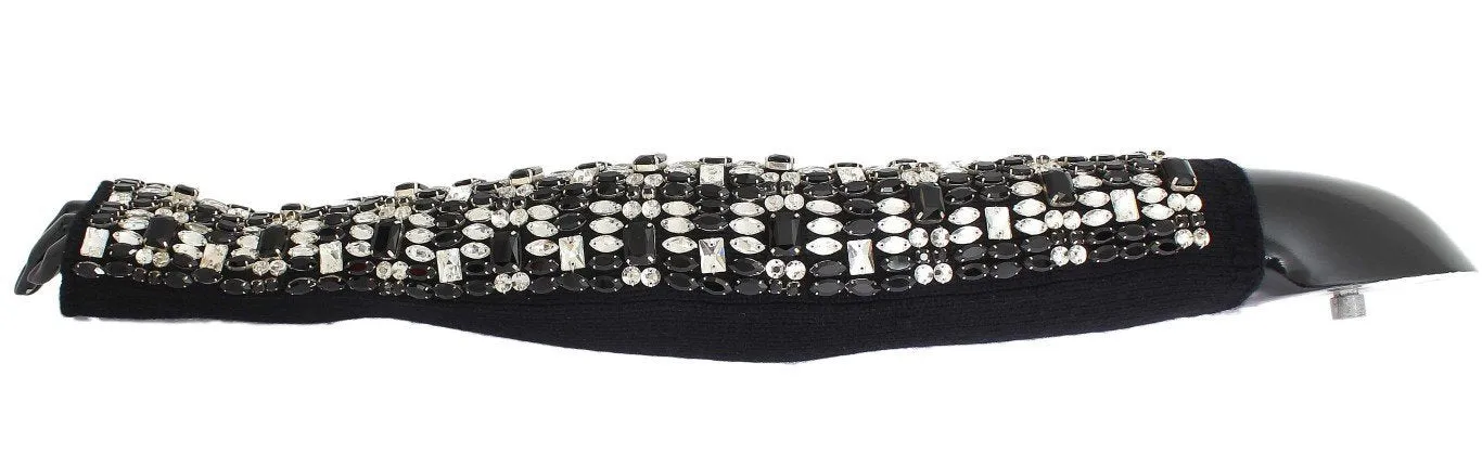 Black Cashmere Crystal Finger Less Gloves