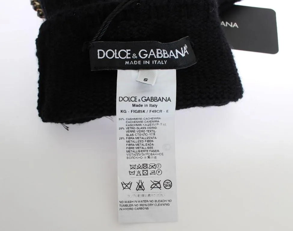 Black Cashmere Crystal Finger Less Gloves
