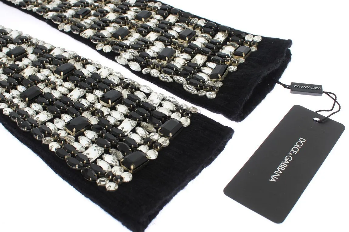 Black Cashmere Crystal Finger Less Gloves