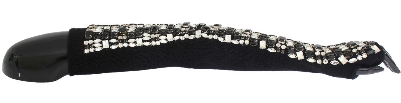 Black Cashmere Crystal Finger Less Gloves