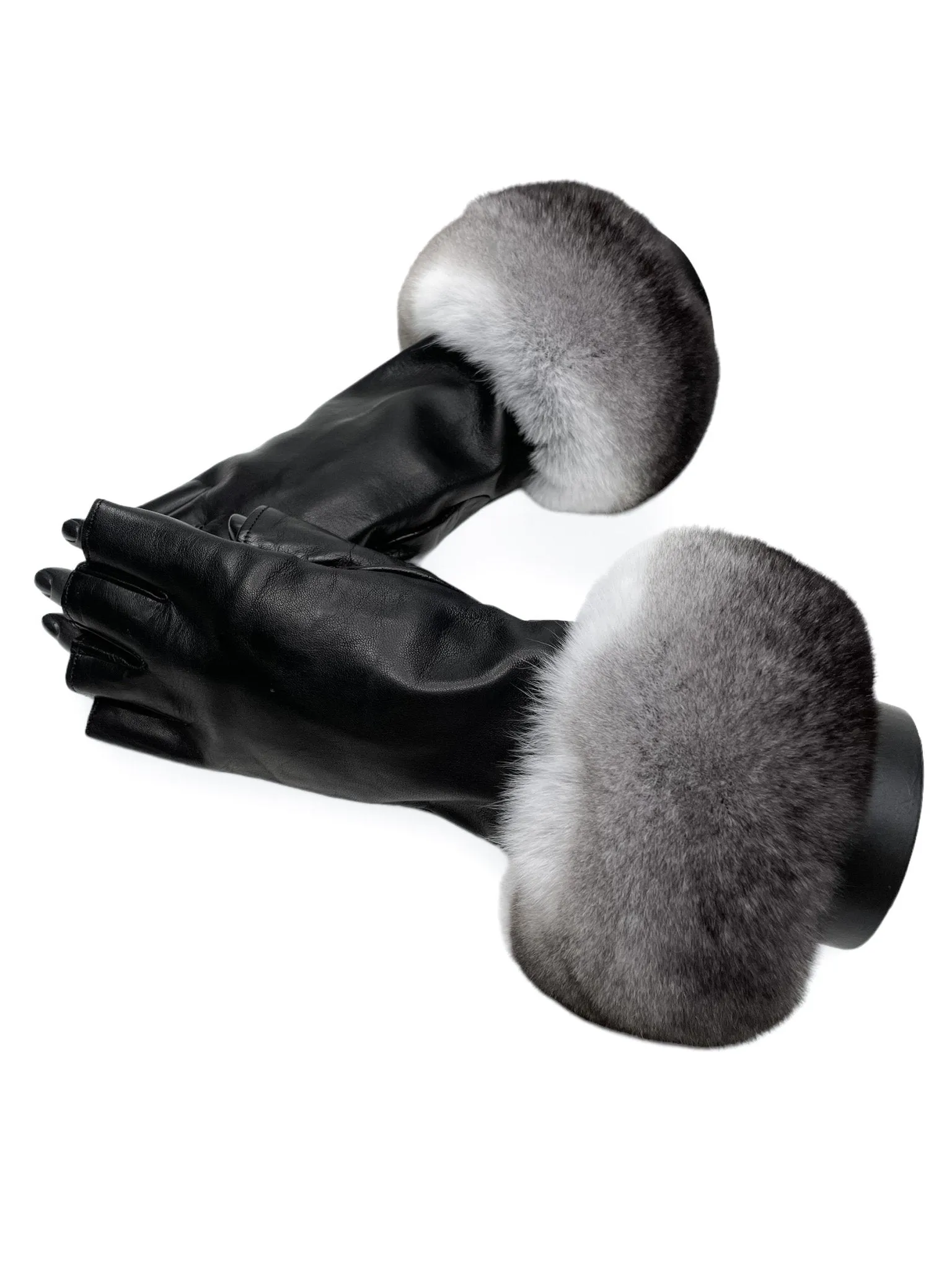 Black Fingerless Gloves With Chinchilla Fur Trim