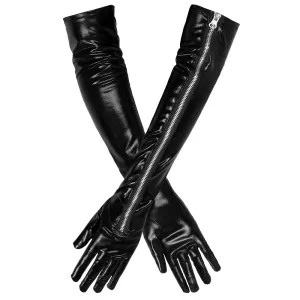 Black gloves fake leather opera Kinky