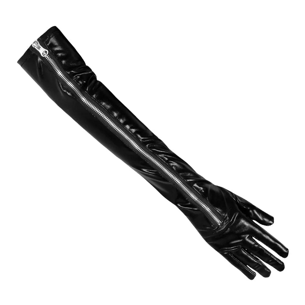 Black gloves fake leather opera Kinky