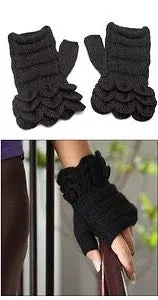 Black Hand Knitted 100% Alpaca Fingerless Mittens