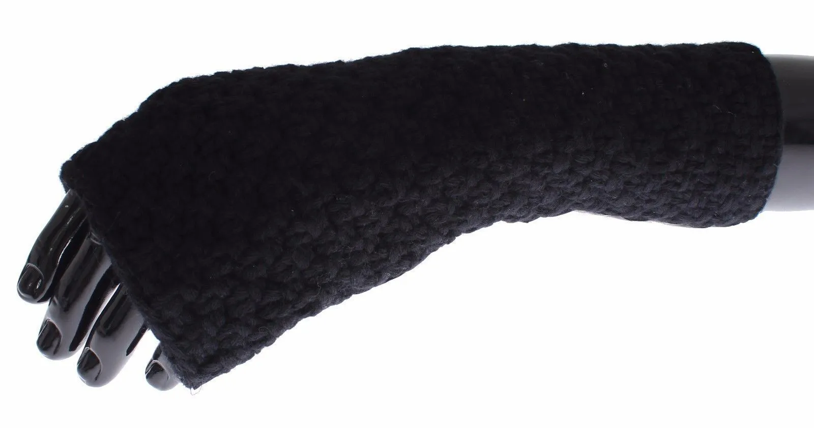 Black Knitted Wool Leather Fingerless Mens Gloves