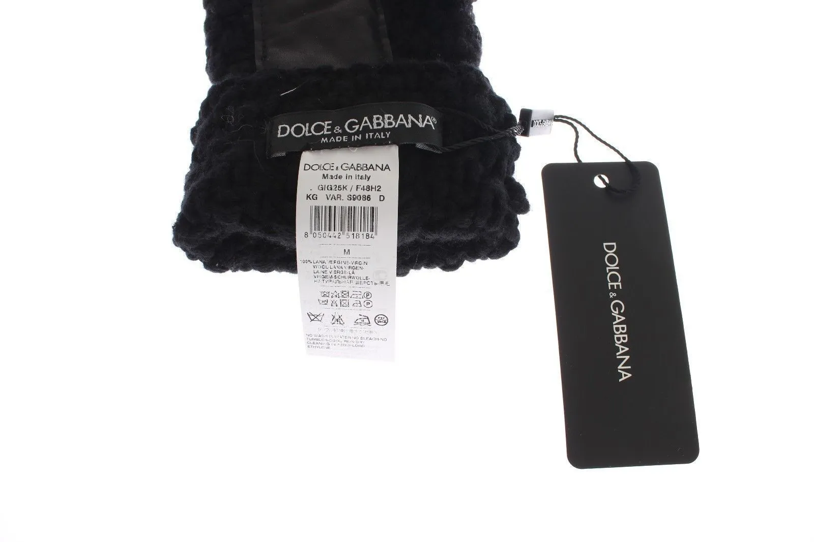 Black Knitted Wool Leather Fingerless Mens Gloves