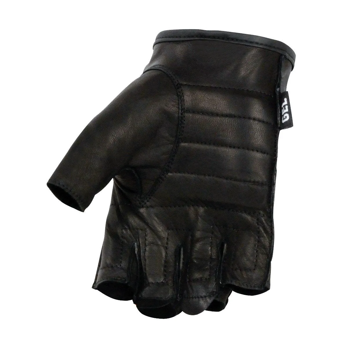 Black leather fingerless open knuckles gloves w/ gel palm