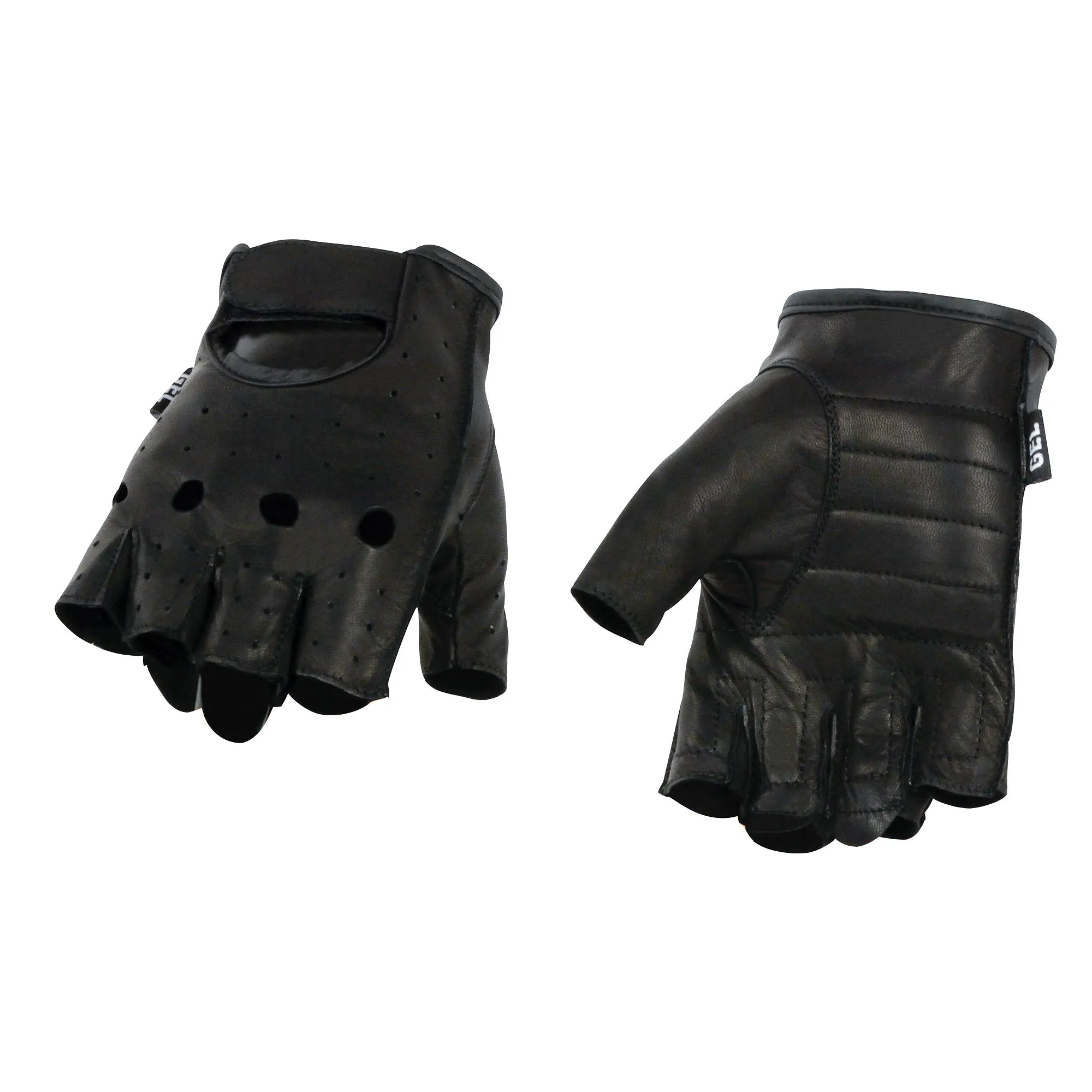 Black leather fingerless open knuckles gloves w/ gel palm