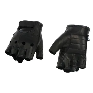 Black leather fingerless open knuckles gloves w/ gel palm
