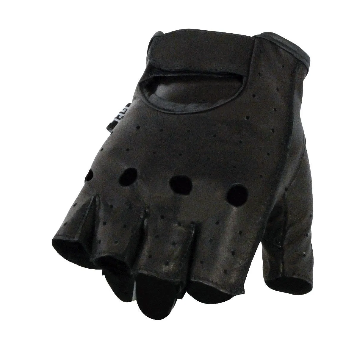 Black leather fingerless open knuckles gloves w/ gel palm