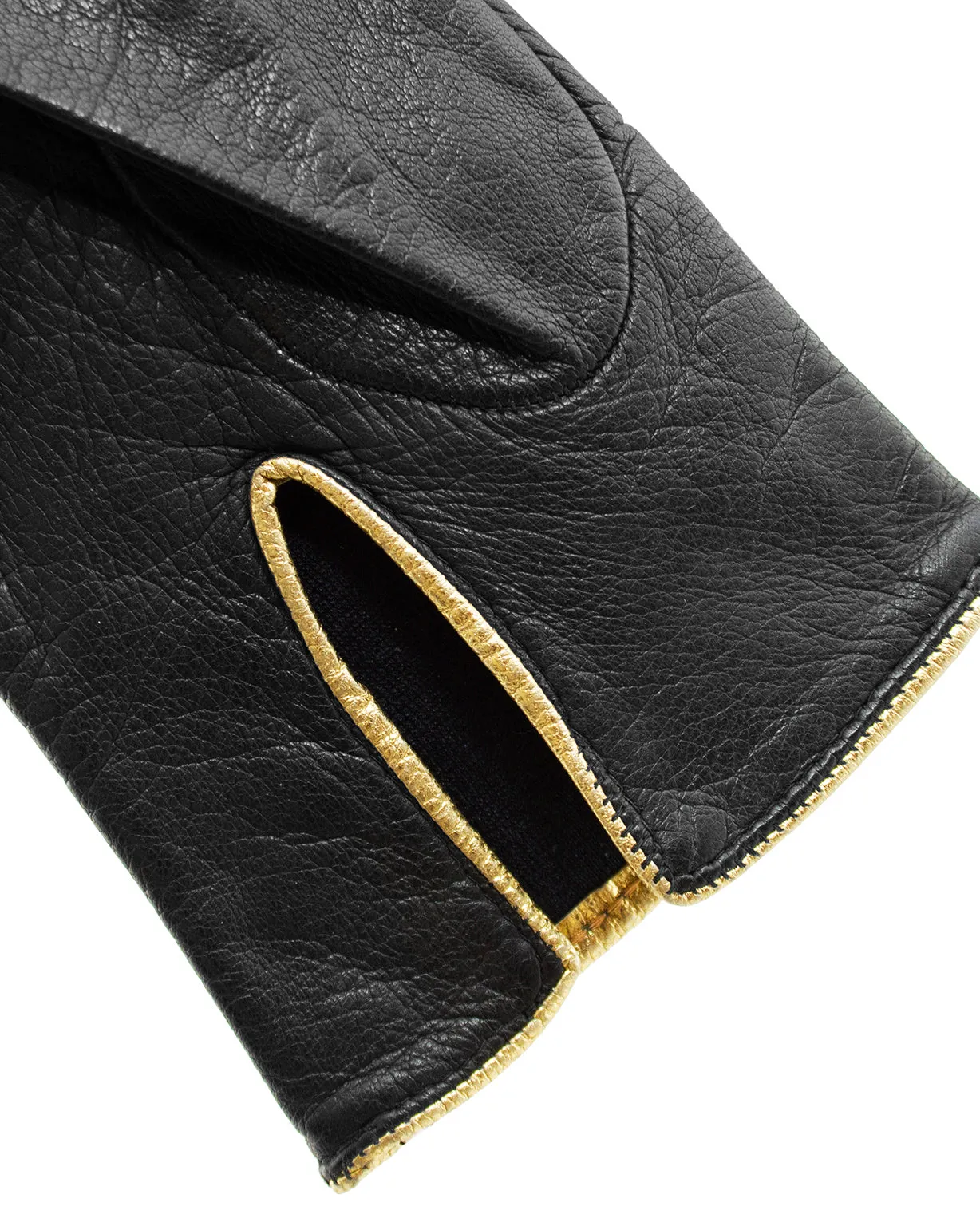Black Leather Gloves with Gold Studs