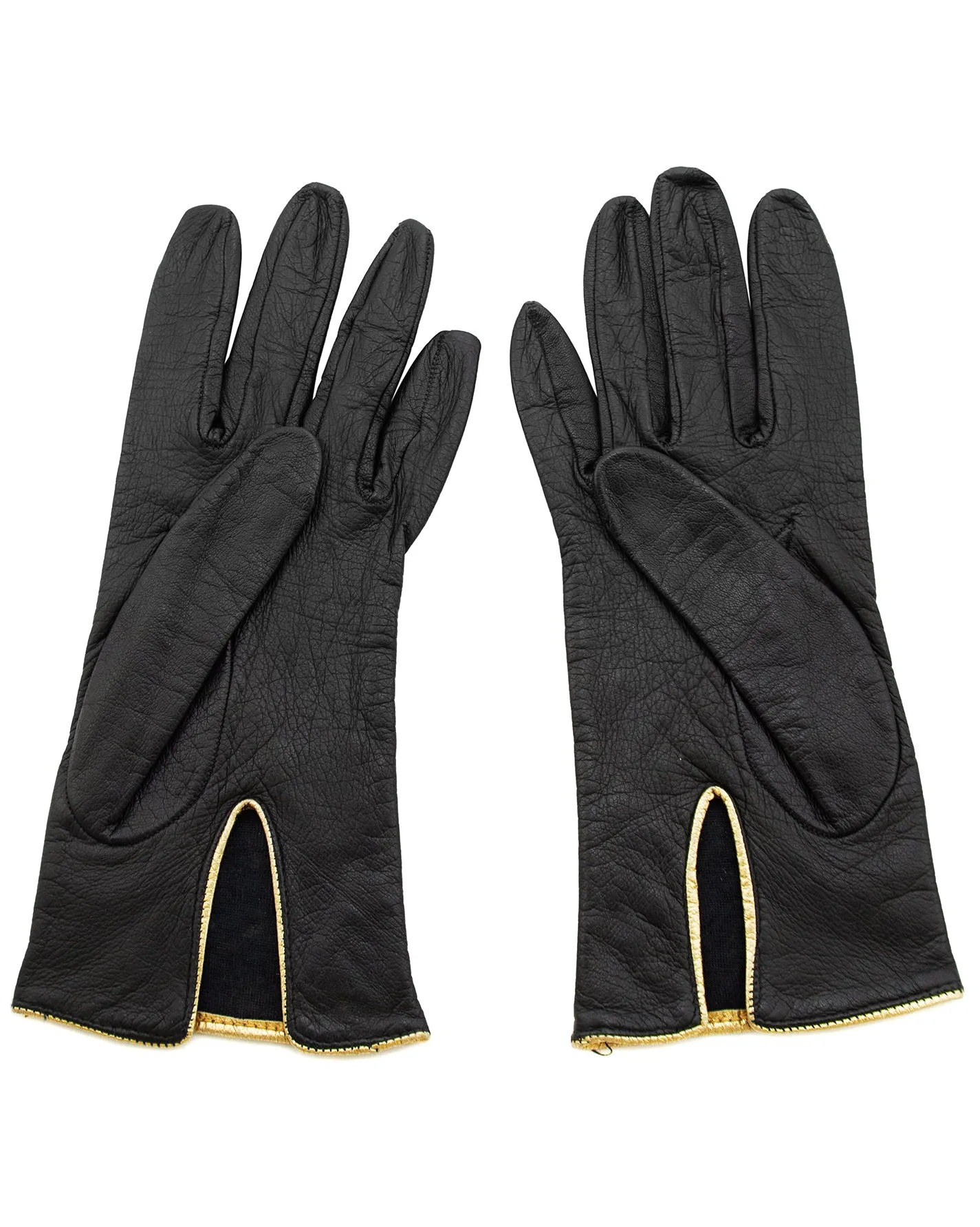 Black Leather Gloves with Gold Studs