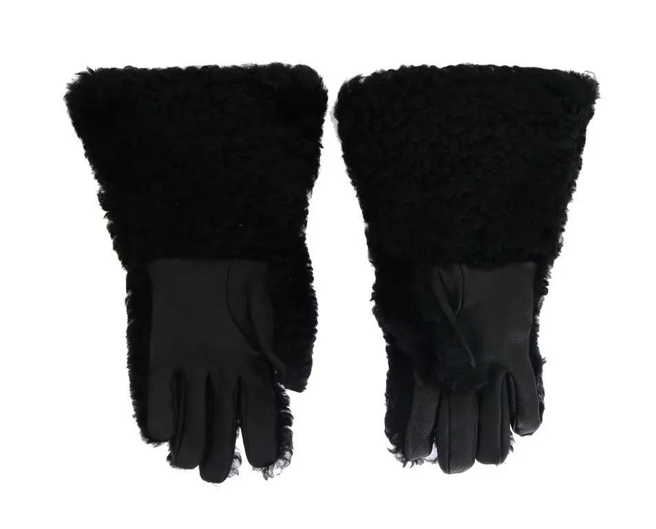 Black Leather Shearling Fur Gloves