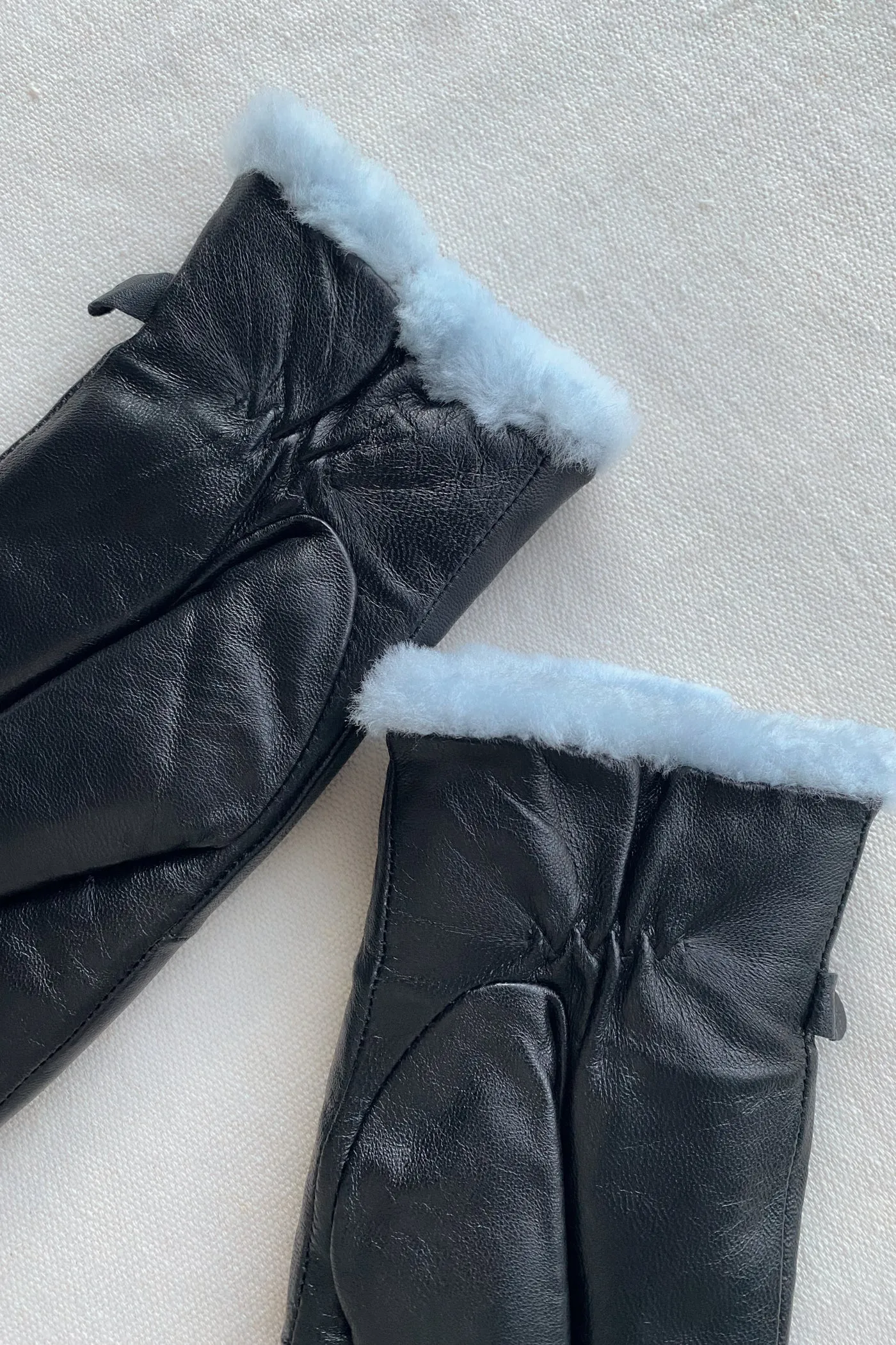 Black Leather Shearling Mittens
