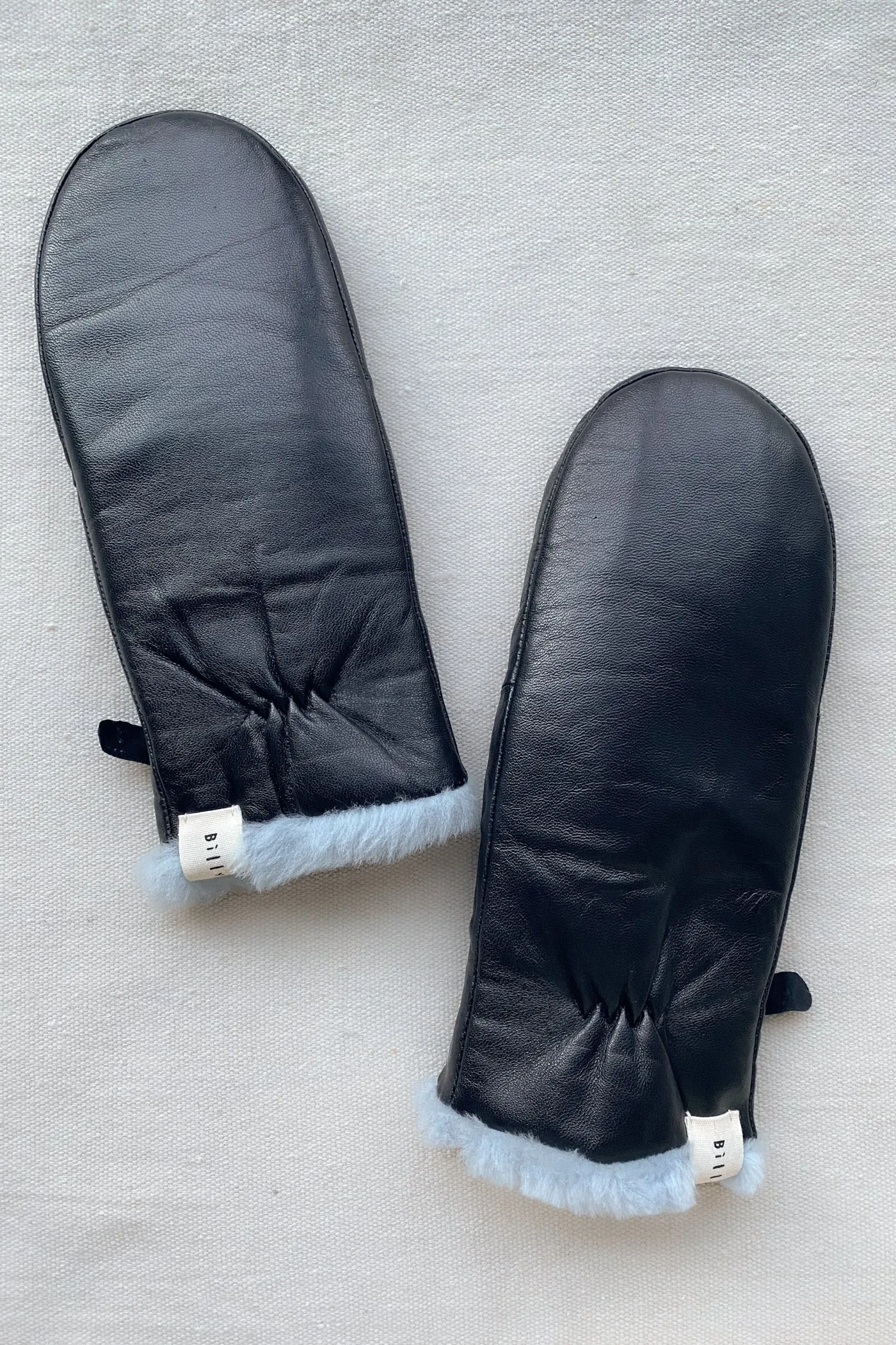 Black Leather Shearling Mittens