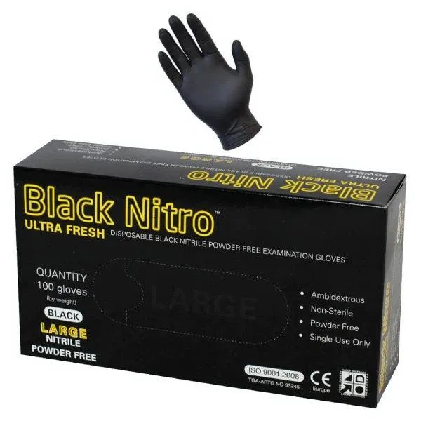 Black Nitro Disposable Powder and Latex Free Examination Nitrile Gloves-Heavy Duty