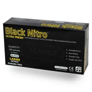 Black Nitro Disposable Powder and Latex Free Examination Nitrile Gloves-Heavy Duty