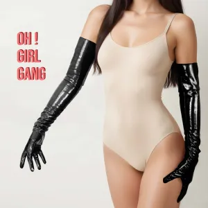 Black Opera Gloves Faux Patent Leather