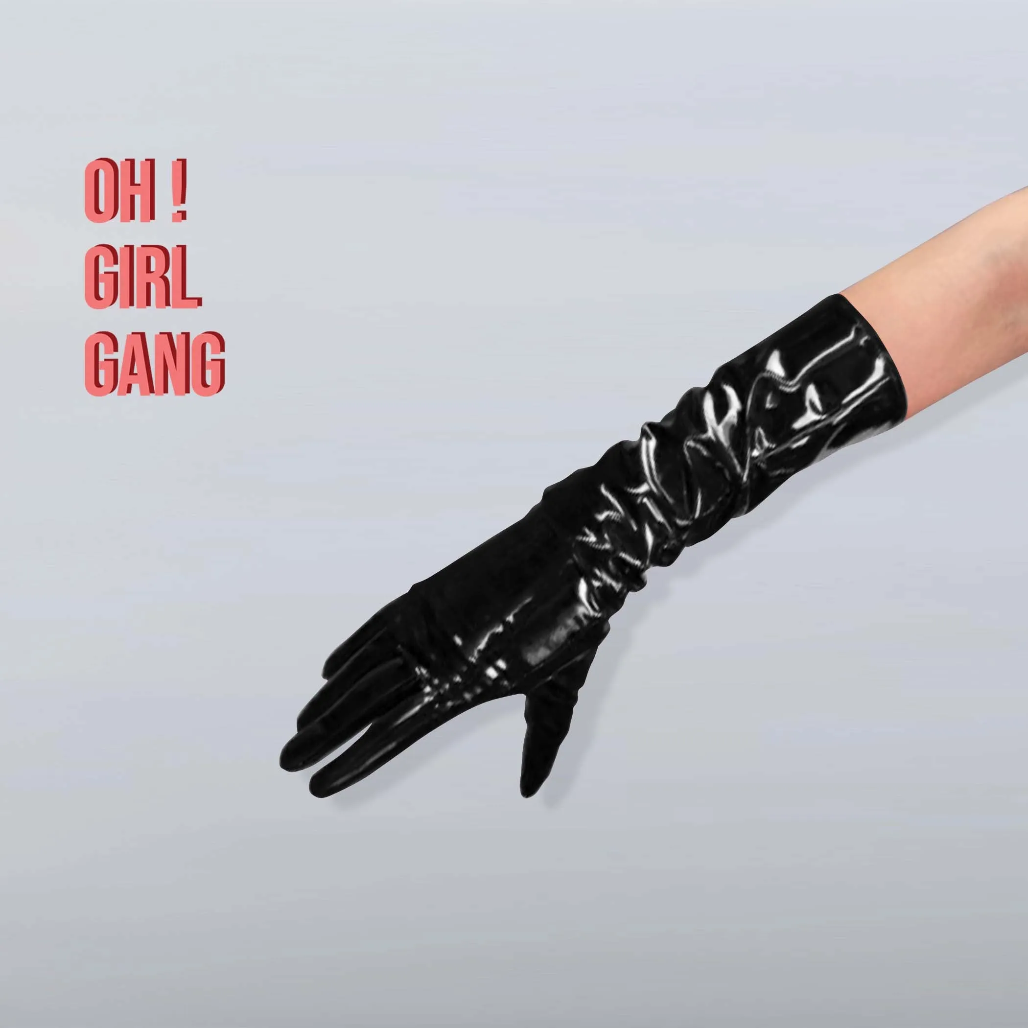 Black Opera Gloves Faux Patent Leather