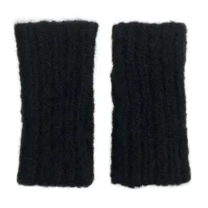 Black Ribbed Fingerless Alpaca Gloves for Stylish Warmth