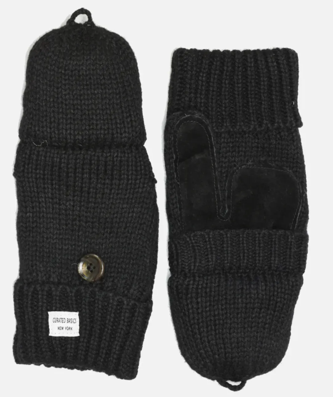 Black Wool Fingerless/glove mitten