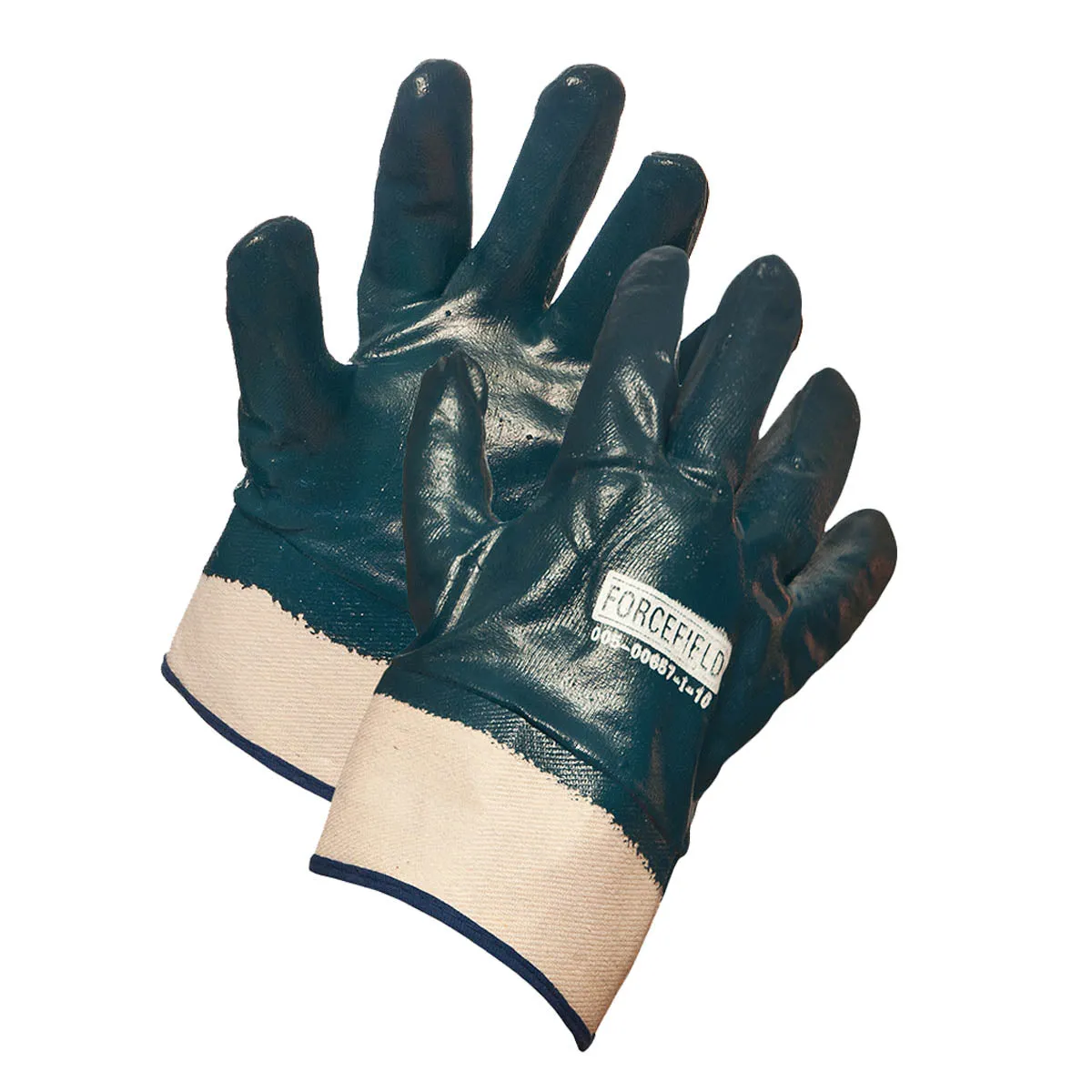 Blue Nitrile Fully Coated Work Gloves, Cotton Supported, Safety Cuff