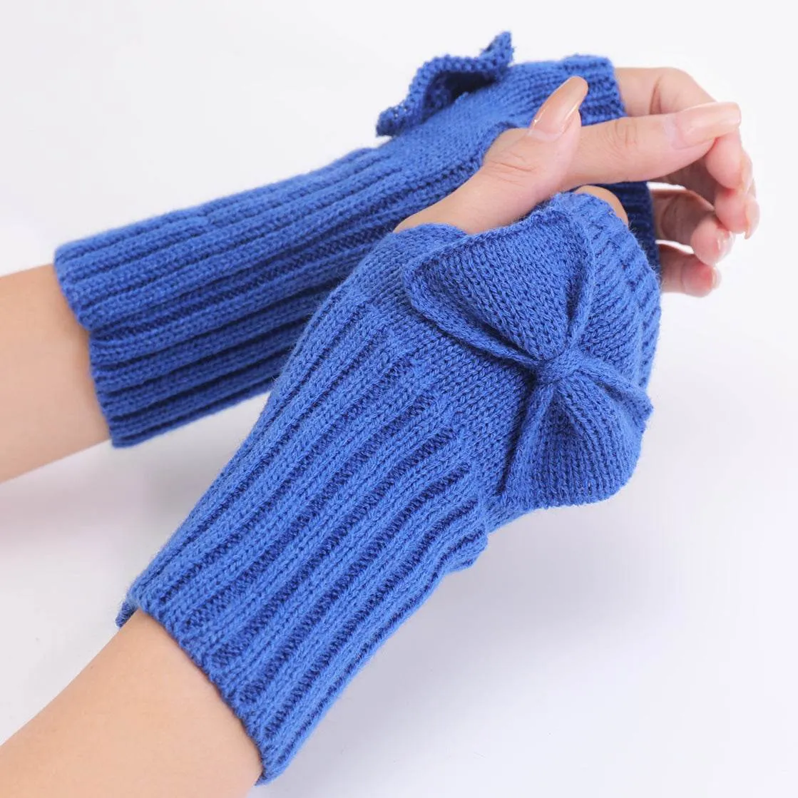 Bow Knitted Wool Keep Warm Half Finger Fingerless Gloves Success