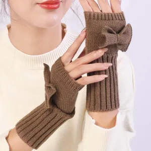 Bow Knitted Wool Keep Warm Half Finger Fingerless Gloves Success