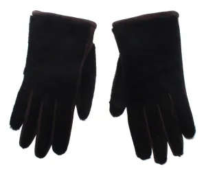 Brown Kangaroo Lambskin Fur Suede Wrist Gloves