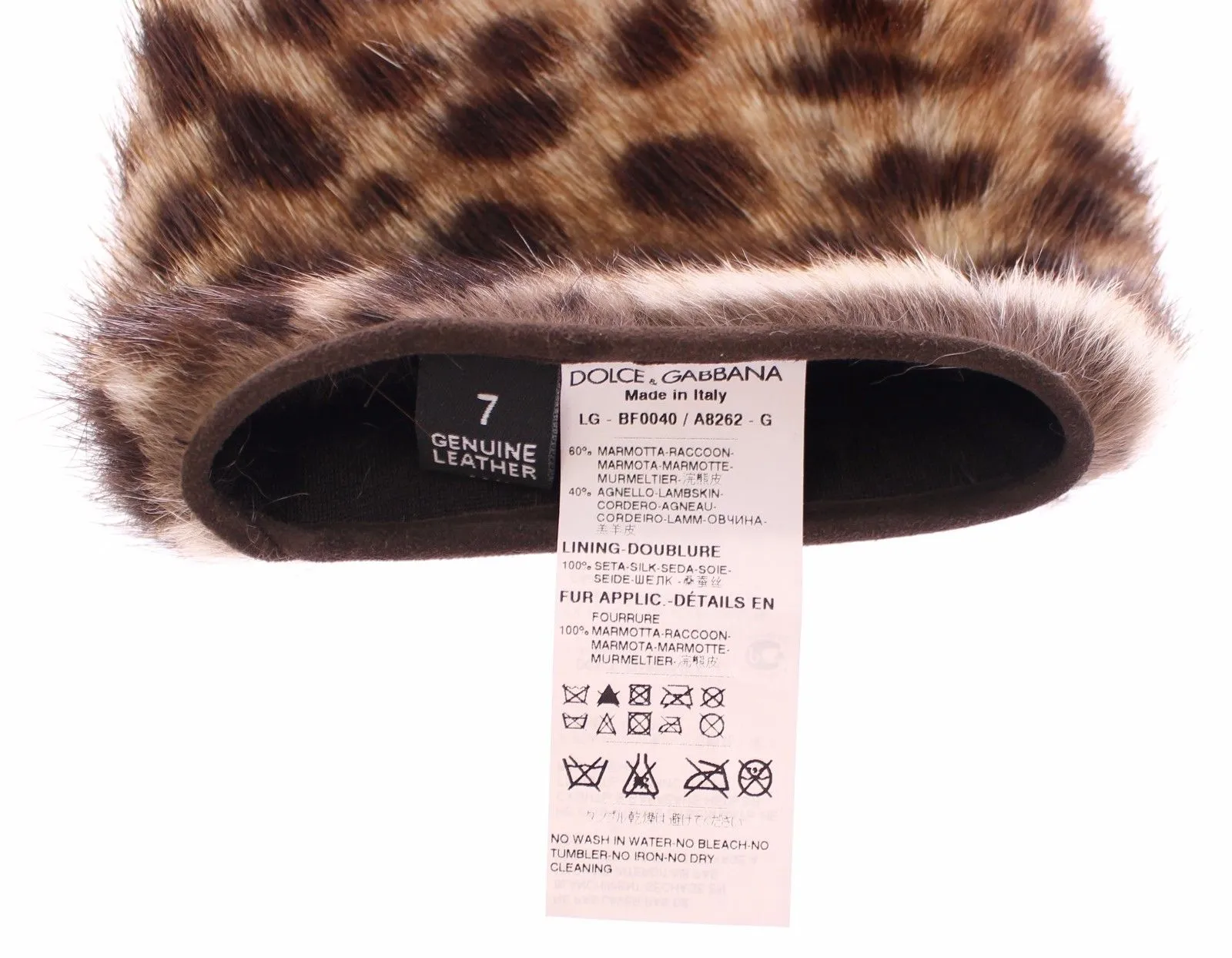 Brown Leather Leopard Raccoon Fur Elbow Gloves