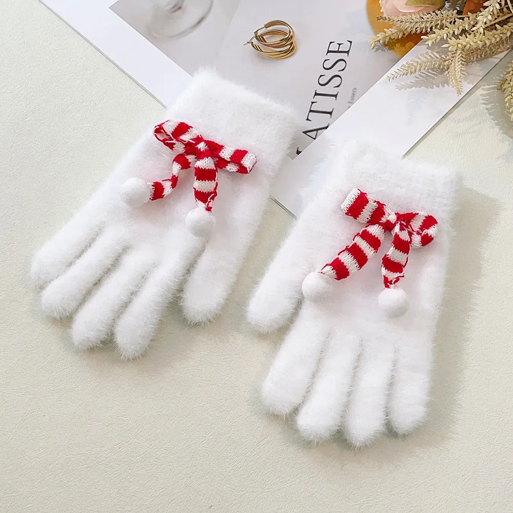 Buy One Get One! Big Promotion. New Style Christmas Cute Bowknot Warm Gloves. Touchscreen Winter Knitted Gloves.C241021-3