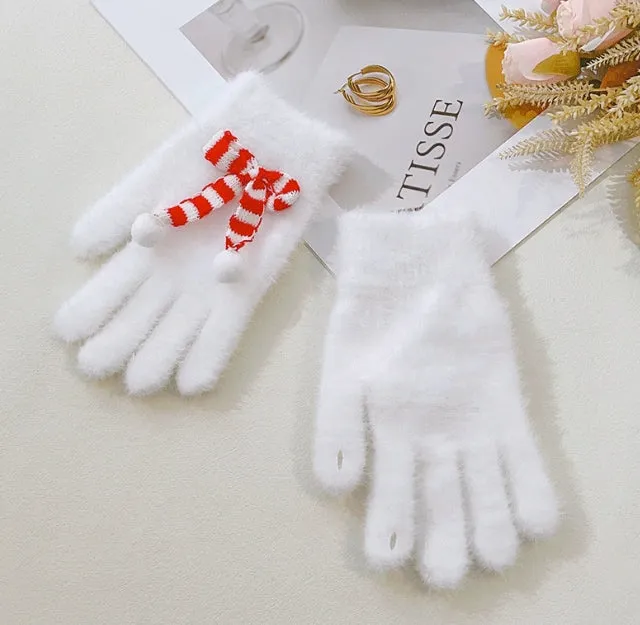Buy One Get One! Big Promotion. New Style Christmas Cute Bowknot Warm Gloves. Touchscreen Winter Knitted Gloves.C241021-3