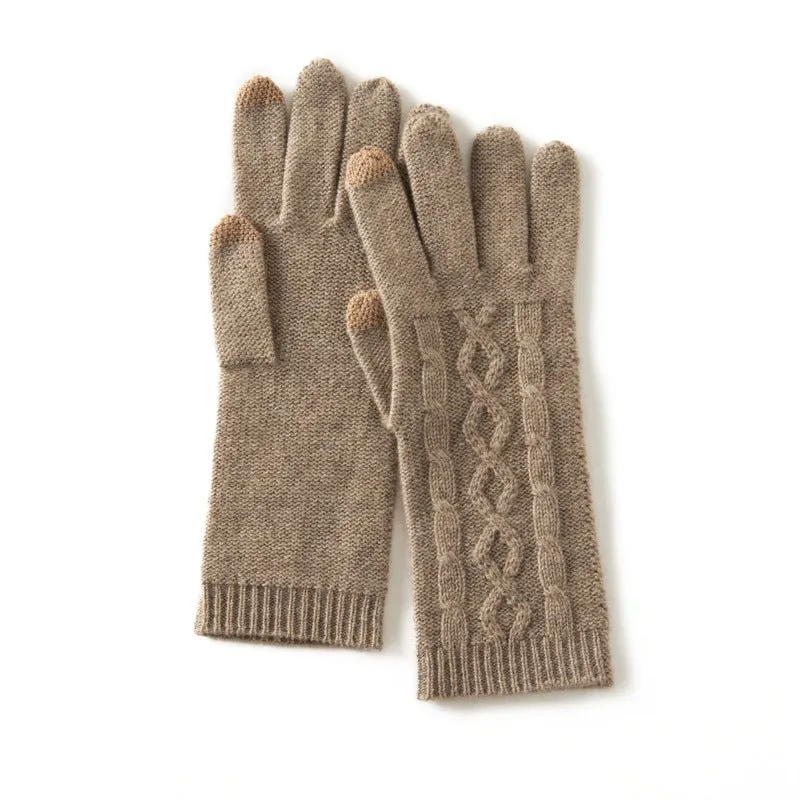 Cashmere Cable Knit Gloves Cashmere Touchscreen Gloves Ribbed Cuffs