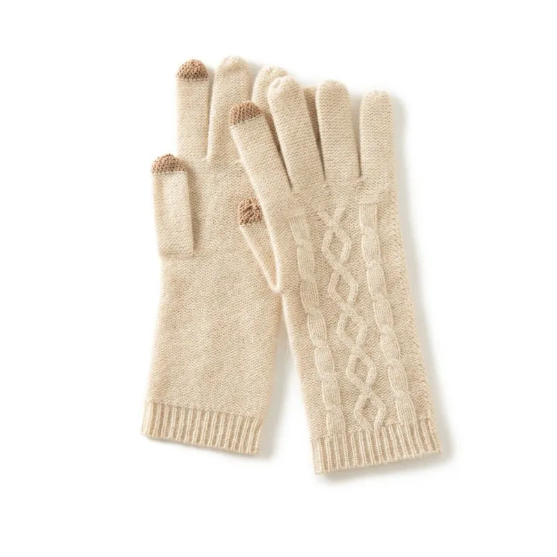 Cashmere Cable Knit Gloves Cashmere Touchscreen Gloves Ribbed Cuffs