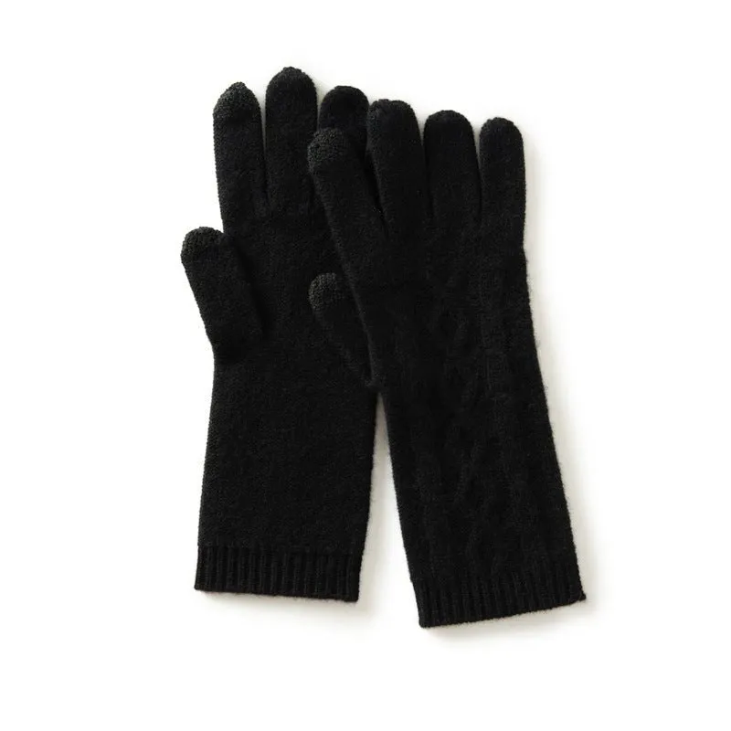 Cashmere Cable Knit Gloves Cashmere Touchscreen Gloves Ribbed Cuffs
